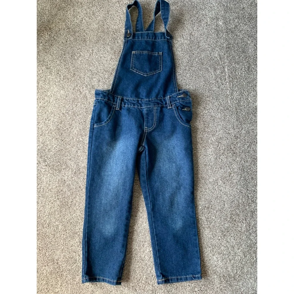 The Childrens Place Kids Dark Wash Skinny Denim Overalls Stretch Size 8